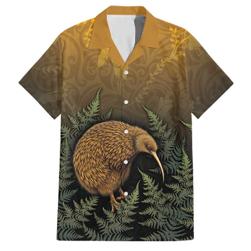 New Zealand Kiwi Bird Family Matching Off The Shoulder Long Sleeve Dress and Hawaiian Shirt Silver Fern Mix Maori Pattern