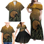 New Zealand Kiwi Bird Family Matching Off Shoulder Maxi Dress and Hawaiian Shirt Silver Fern Mix Maori Pattern