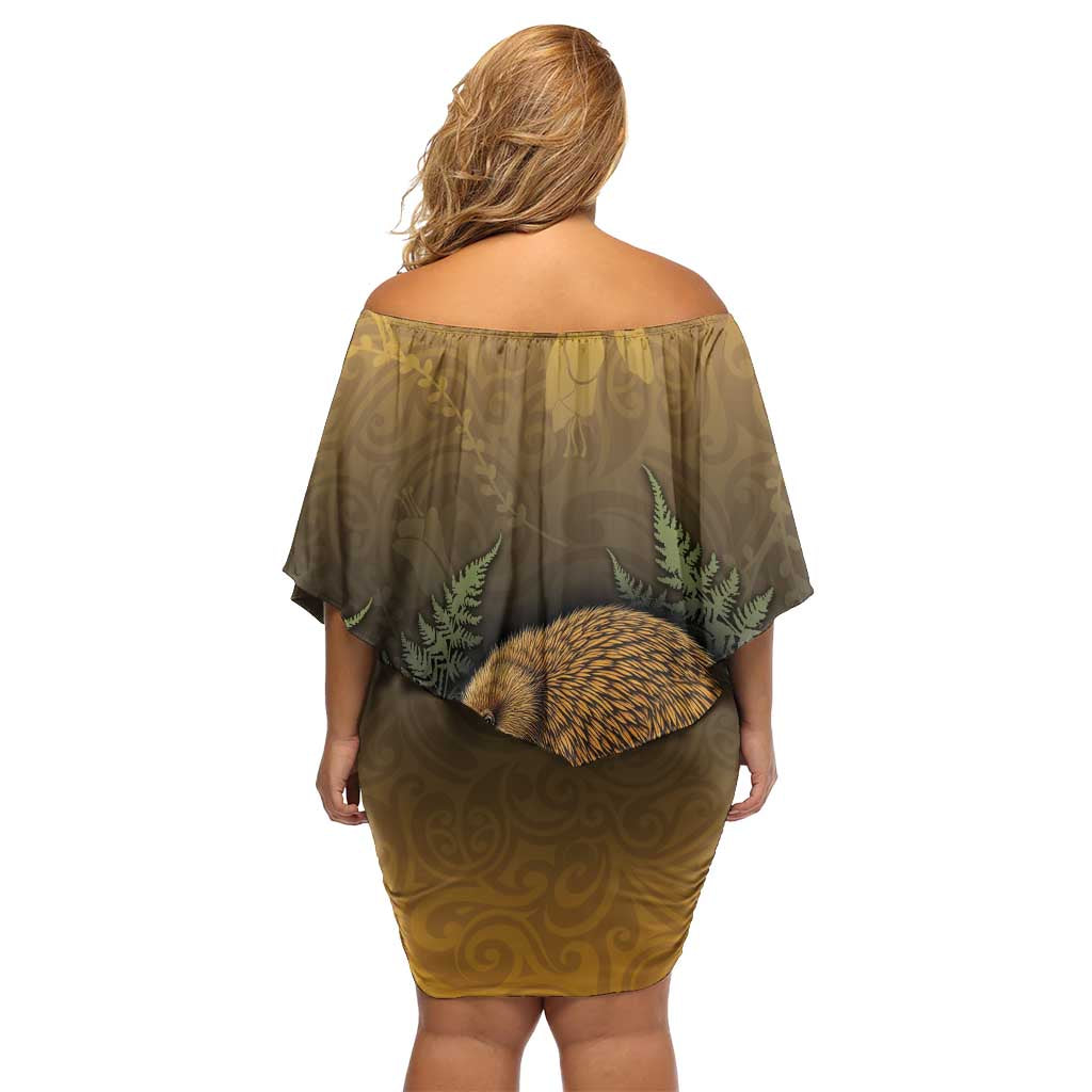 New Zealand Kiwi Bird Family Matching Off Shoulder Short Dress and Hawaiian Shirt Silver Fern Mix Maori Pattern