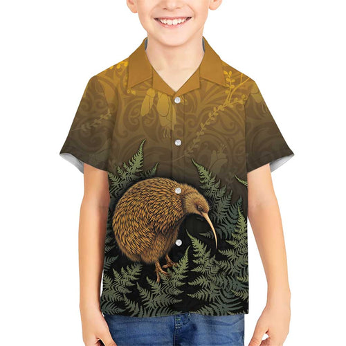 New Zealand Kiwi Bird Family Matching Off Shoulder Short Dress and Hawaiian Shirt Silver Fern Mix Maori Pattern