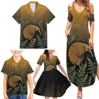 New Zealand Kiwi Bird Family Matching Summer Maxi Dress and Hawaiian Shirt Silver Fern Mix Maori Pattern