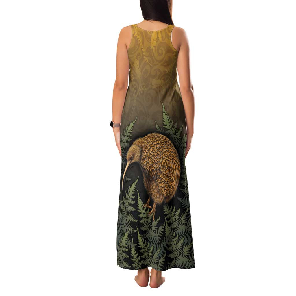 New Zealand Kiwi Bird Family Matching Tank Maxi Dress and Hawaiian Shirt Silver Fern Mix Maori Pattern