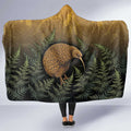 New Zealand Kiwi Bird Hooded Blanket Silver Fern Mix Maori Pattern