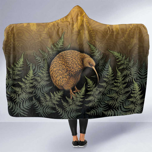 New Zealand Kiwi Bird Hooded Blanket Silver Fern Mix Maori Pattern
