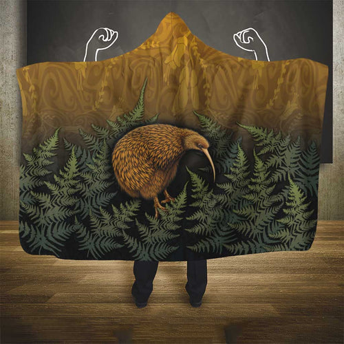 New Zealand Kiwi Bird Hooded Blanket Silver Fern Mix Maori Pattern