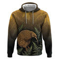 New Zealand Kiwi Bird Hoodie Silver Fern Mix Maori Pattern