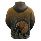 New Zealand Kiwi Bird Hoodie Silver Fern Mix Maori Pattern
