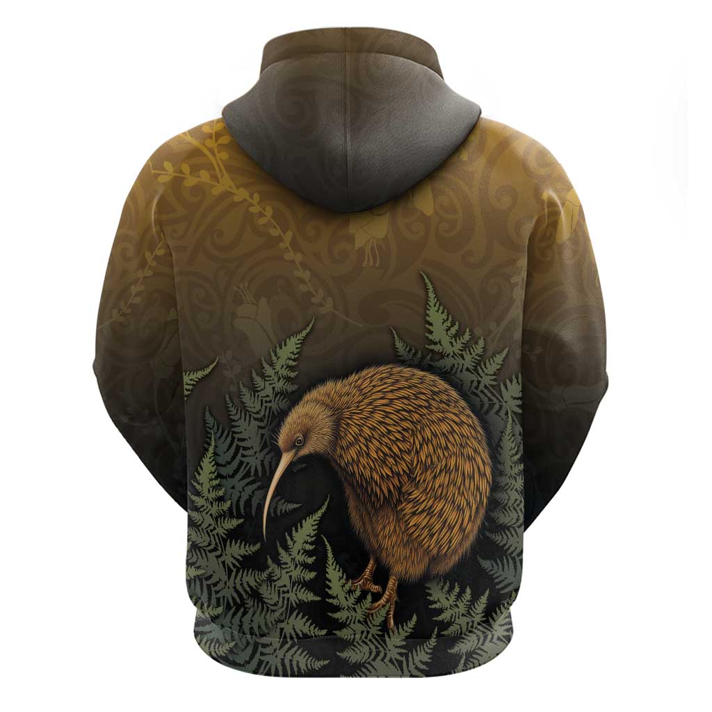 New Zealand Kiwi Bird Hoodie Silver Fern Mix Maori Pattern