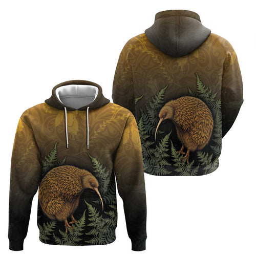 New Zealand Kiwi Bird Hoodie Silver Fern Mix Maori Pattern