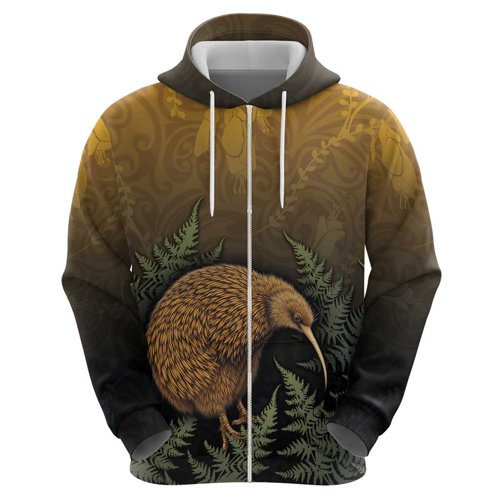 New Zealand Kiwi Bird Hoodie Silver Fern Mix Maori Pattern