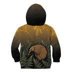 New Zealand Kiwi Bird Kid Hoodie Silver Fern Mix Maori Pattern