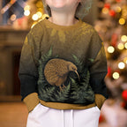 New Zealand Kiwi Bird Kid Ugly Christmas Sweater Silver Fern Mix Maori Pattern