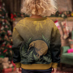 New Zealand Kiwi Bird Kid Ugly Christmas Sweater Silver Fern Mix Maori Pattern