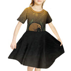 New Zealand Kiwi Bird Kid Short Sleeve Dress Silver Fern Mix Maori Pattern