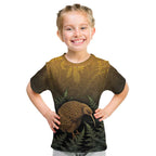 New Zealand Kiwi Bird Kid T Shirt Silver Fern Mix Maori Pattern