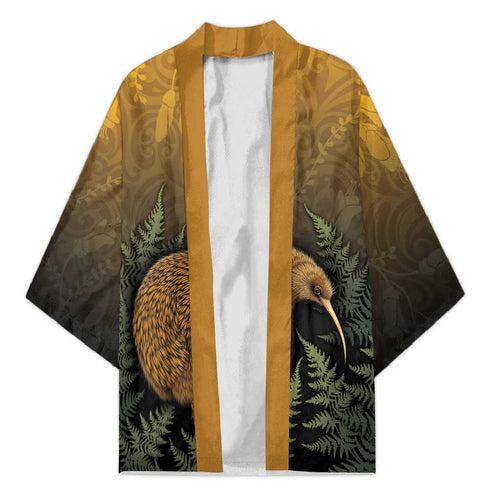 New Zealand Kiwi Bird Kimono Silver Fern Mix Maori Pattern
