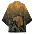 New Zealand Kiwi Bird Kimono Silver Fern Mix Maori Pattern