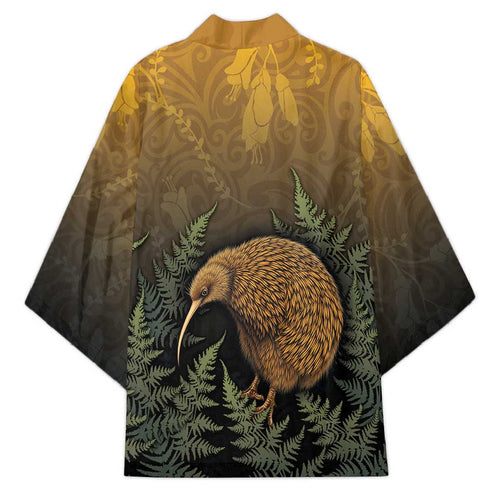New Zealand Kiwi Bird Kimono Silver Fern Mix Maori Pattern