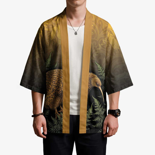 New Zealand Kiwi Bird Kimono Silver Fern Mix Maori Pattern