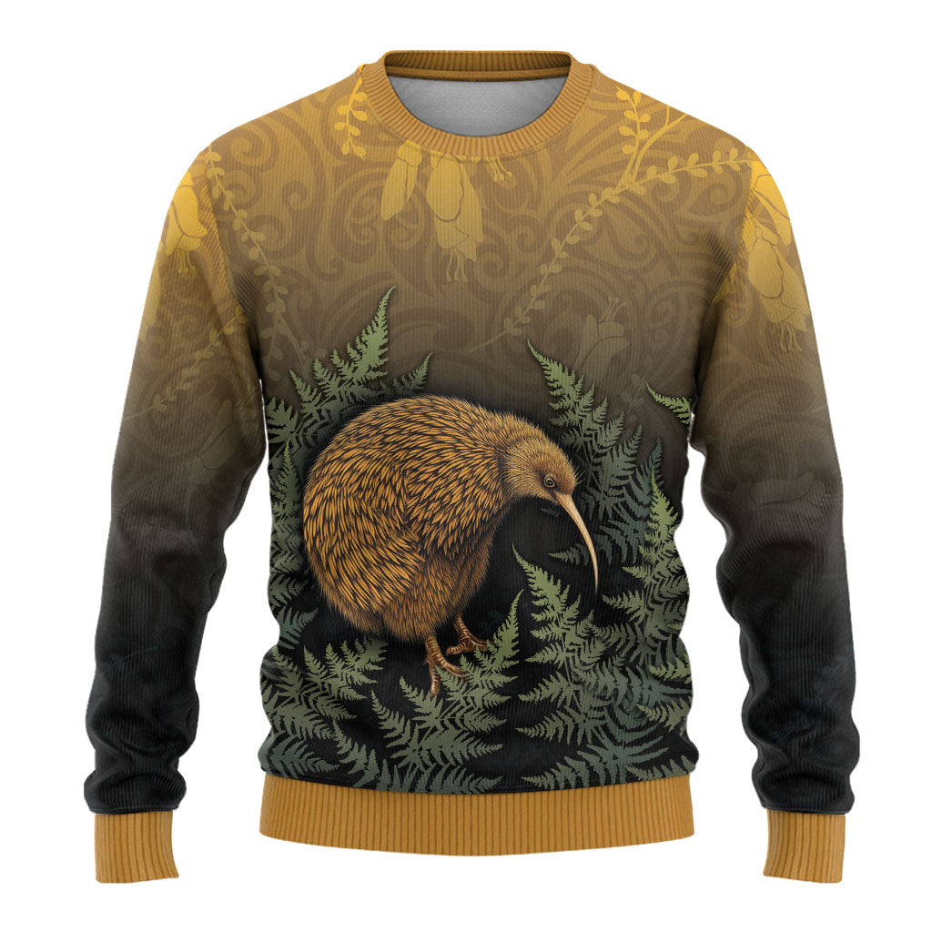 New Zealand Kiwi Bird Ugly Christmas Sweater Silver Fern Mix Maori Pattern