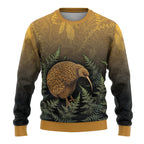 New Zealand Kiwi Bird Ugly Christmas Sweater Silver Fern Mix Maori Pattern
