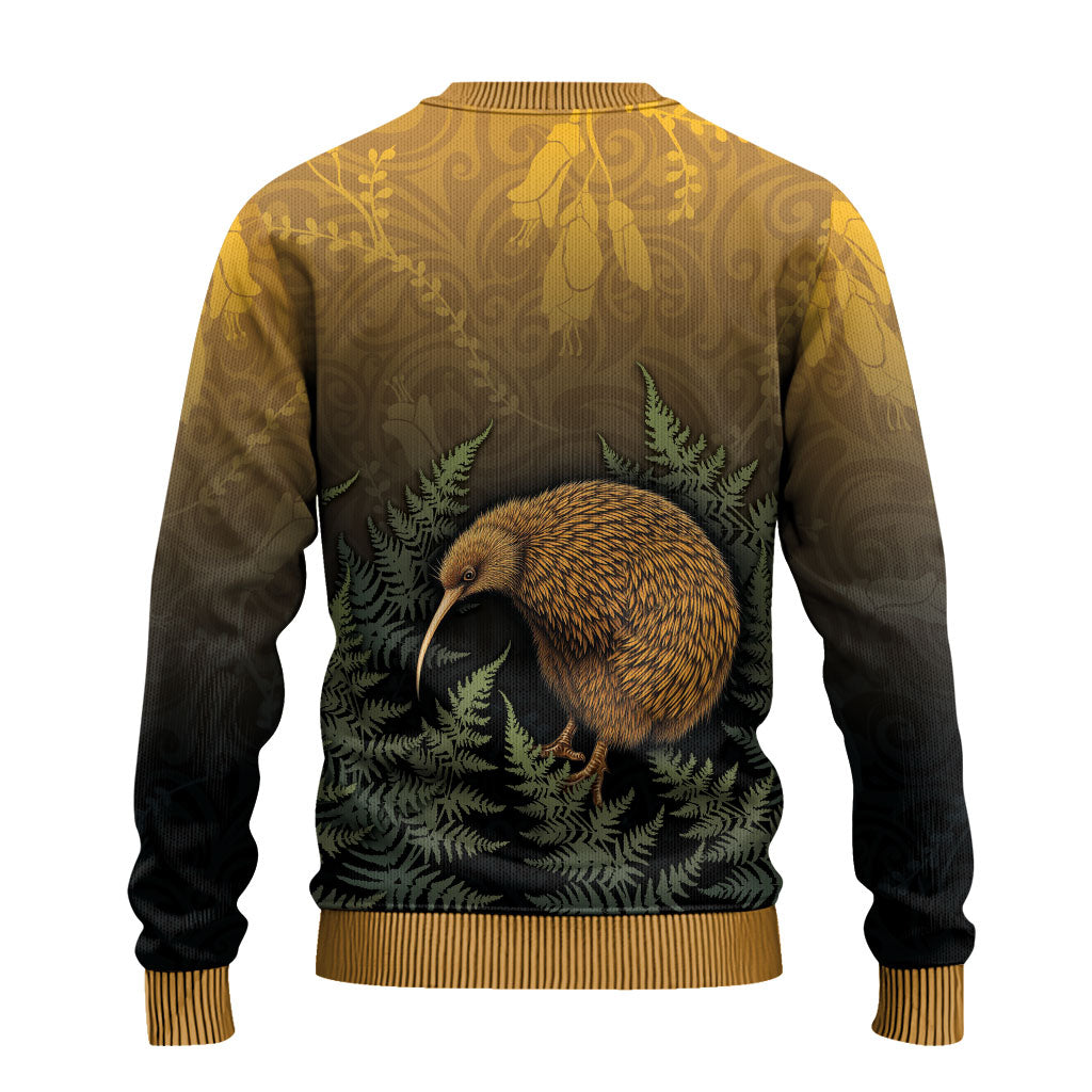 New Zealand Kiwi Bird Ugly Christmas Sweater Silver Fern Mix Maori Pattern