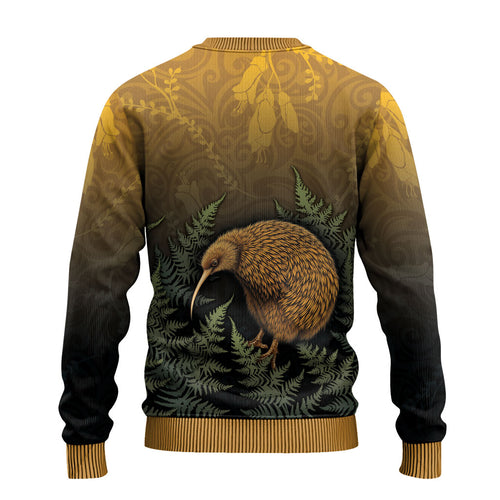 New Zealand Kiwi Bird Ugly Christmas Sweater Silver Fern Mix Maori Pattern