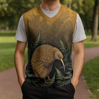 New Zealand Kiwi Bird Christmas Knitted V-Neck Vest Silver Fern Mix Maori Pattern