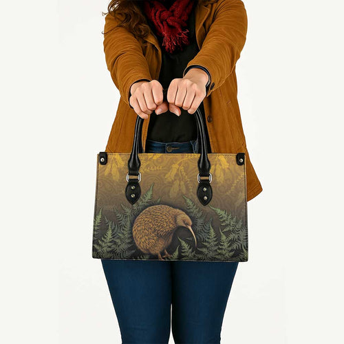 New Zealand Kiwi Bird Leather Bag Silver Fern Mix Maori Pattern