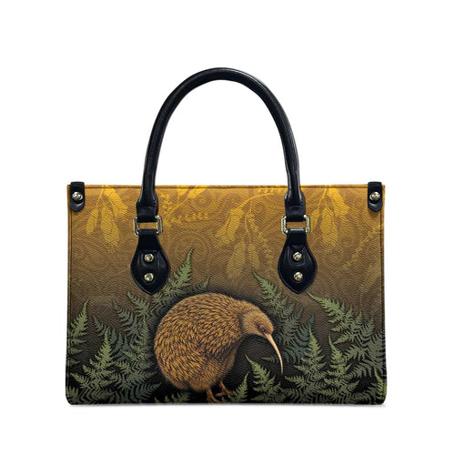 New Zealand Kiwi Bird Leather Bag Silver Fern Mix Maori Pattern