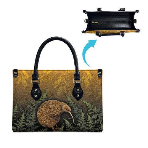 New Zealand Kiwi Bird Leather Bag Silver Fern Mix Maori Pattern