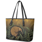 New Zealand Kiwi Bird Leather Tote Bag Silver Fern Mix Maori Pattern
