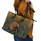 New Zealand Kiwi Bird Leather Tote Bag Silver Fern Mix Maori Pattern