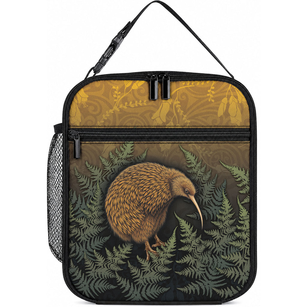 New Zealand Kiwi Bird Lunch Bag Silver Fern Mix Maori Pattern