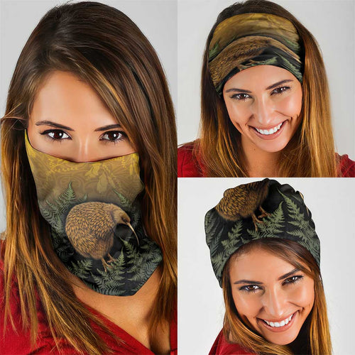 New Zealand Kiwi Bird Neck Gaiter Silver Fern Mix Maori Pattern