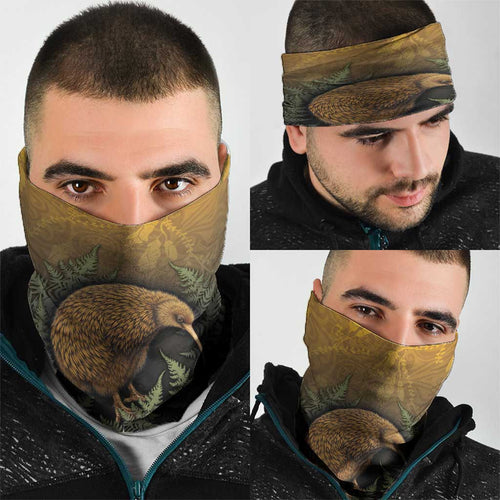 New Zealand Kiwi Bird Neck Gaiter Silver Fern Mix Maori Pattern
