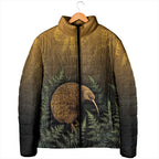 New Zealand Kiwi Bird Padded Jacket Silver Fern Mix Maori Pattern