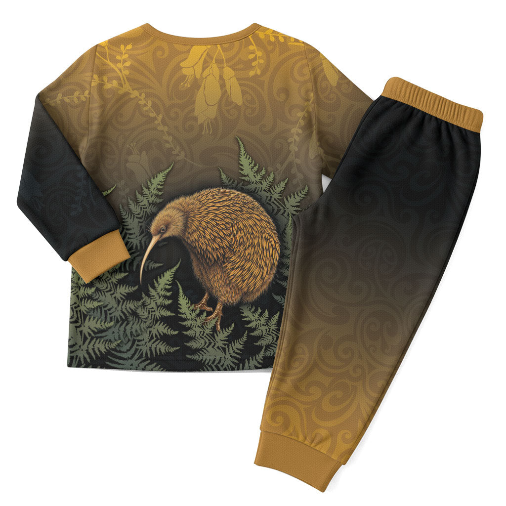 New Zealand Kiwi Bird Christmas Pajama Set Silver Fern Mix Maori Pattern