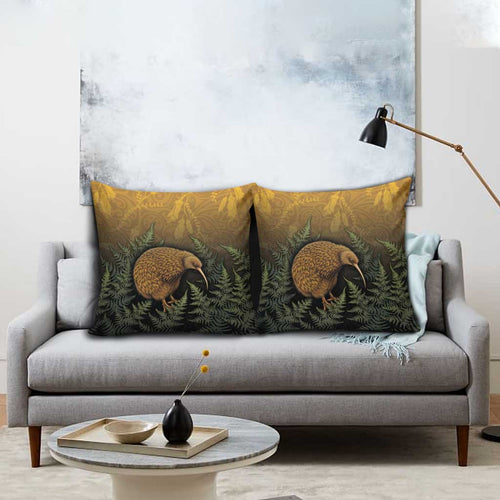 New Zealand Kiwi Bird Pillow Cover Silver Fern Mix Maori Pattern