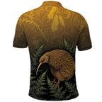 New Zealand Kiwi Bird Polo Shirt Silver Fern Mix Maori Pattern