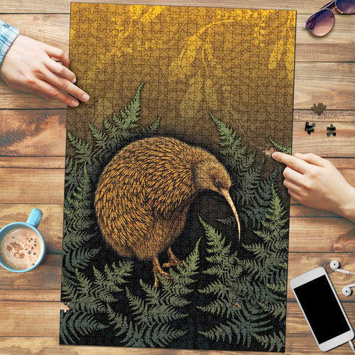 New Zealand Kiwi Bird Puzzle Silver Fern Mix Maori Pattern