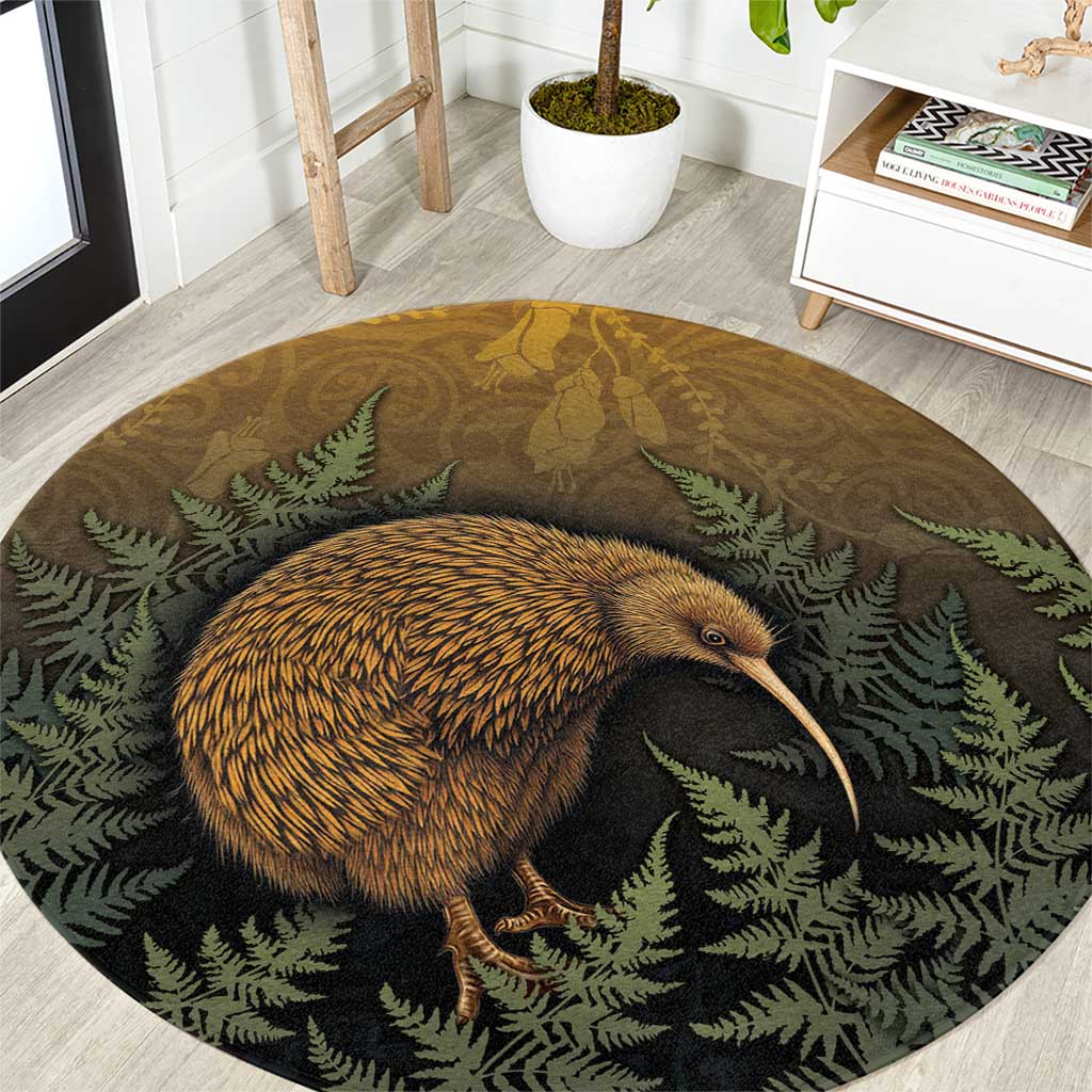New Zealand Kiwi Bird Round Carpet Silver Fern Mix Maori Pattern