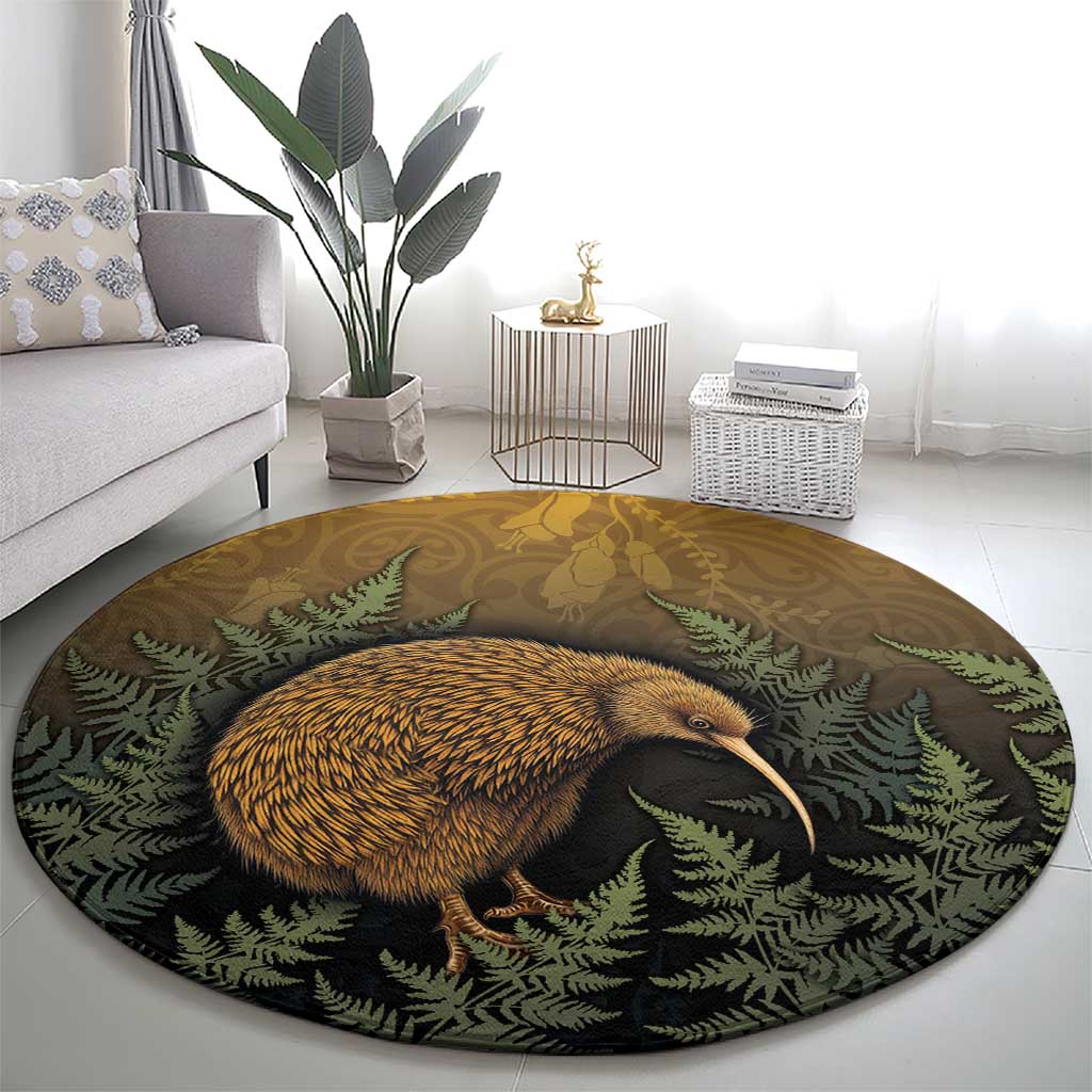New Zealand Kiwi Bird Round Carpet Silver Fern Mix Maori Pattern