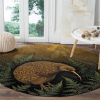 New Zealand Kiwi Bird Round Carpet Silver Fern Mix Maori Pattern