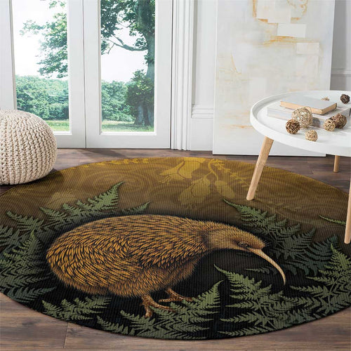 New Zealand Kiwi Bird Round Carpet Silver Fern Mix Maori Pattern