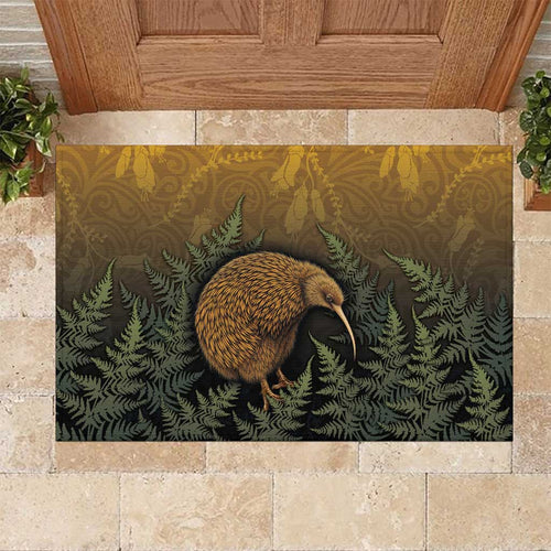New Zealand Kiwi Bird Rubber Doormat Silver Fern Mix Maori Pattern