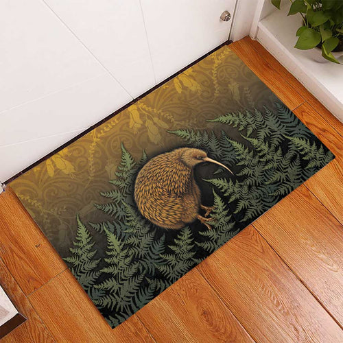 New Zealand Kiwi Bird Rubber Doormat Silver Fern Mix Maori Pattern