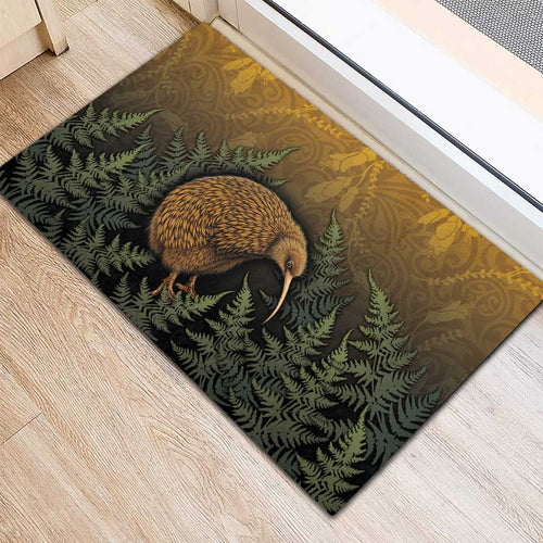 New Zealand Kiwi Bird Rubber Doormat Silver Fern Mix Maori Pattern