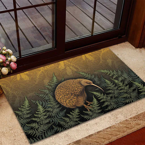 New Zealand Kiwi Bird Rubber Doormat Silver Fern Mix Maori Pattern