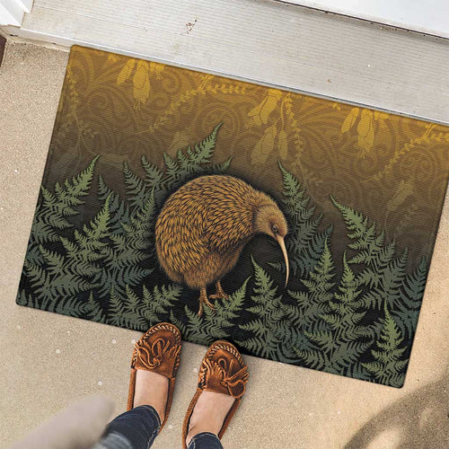 New Zealand Kiwi Bird Rubber Doormat Silver Fern Mix Maori Pattern